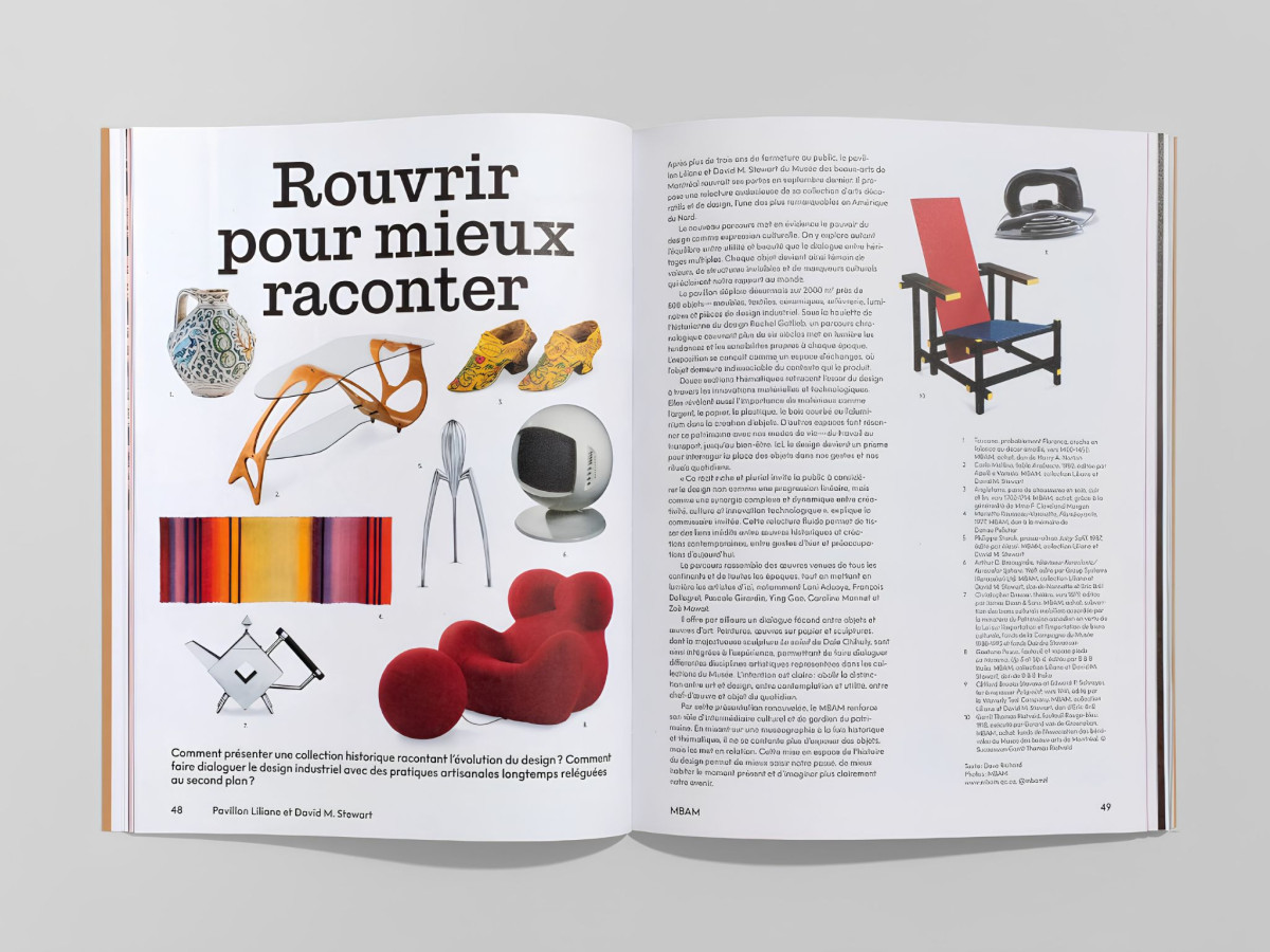 Open Ligne magazine spread showing assorted design objects.