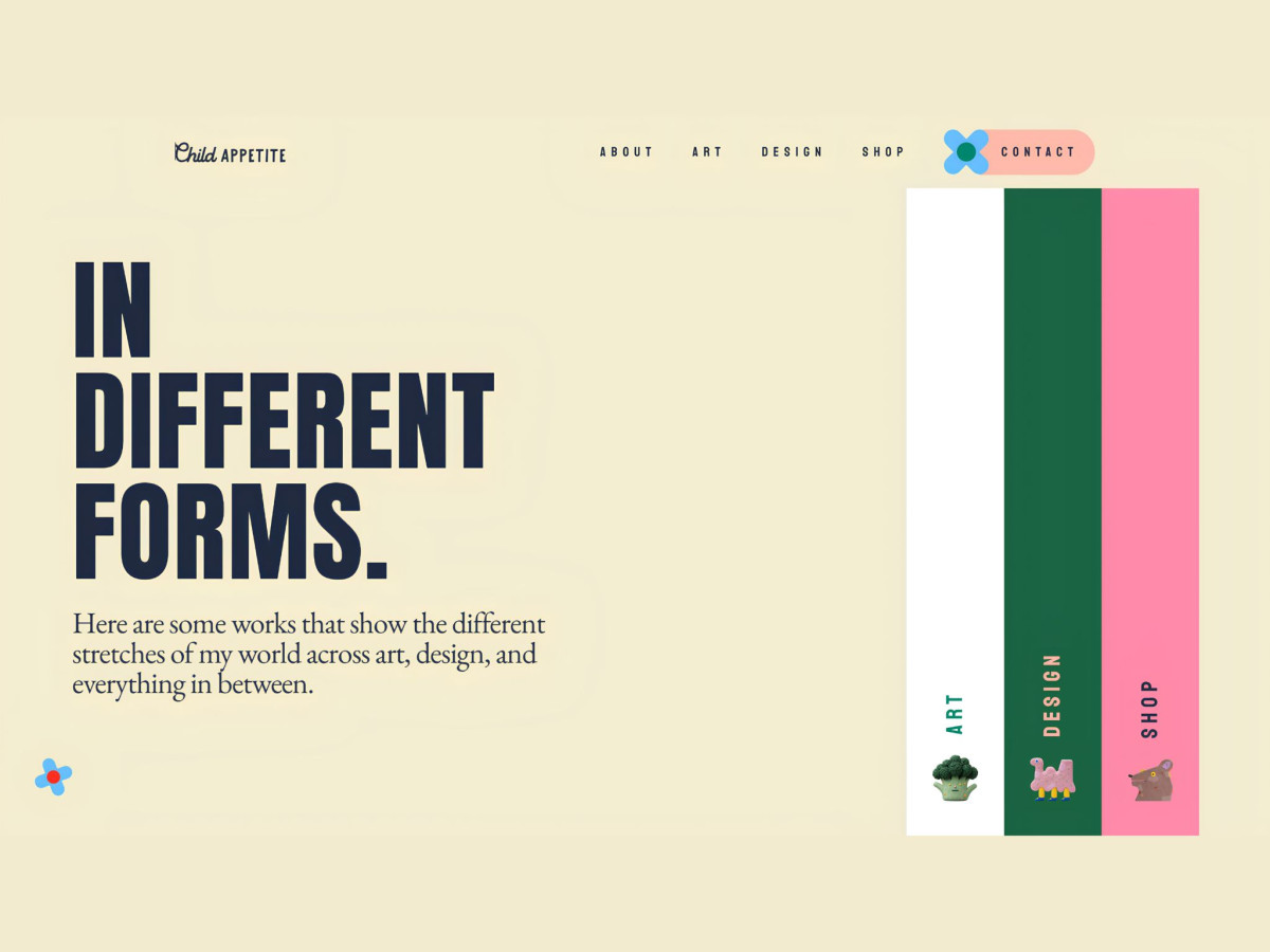 Child Appetite homepage featuring bold typography and colorful columns.
