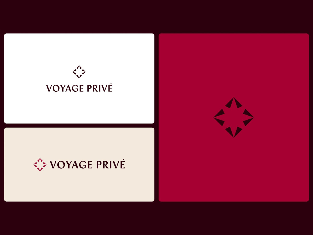 Voyage Privé logo and compass symbol in three color variations.