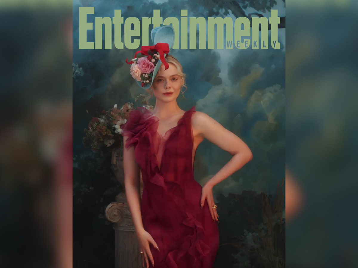 Elle Fanning in a red dress on Entertainment Weekly cover.