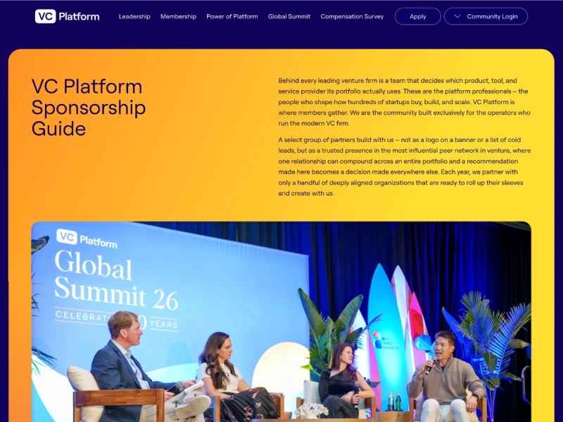 VC Platform Sponsorship Guide Website Design by GoingClear