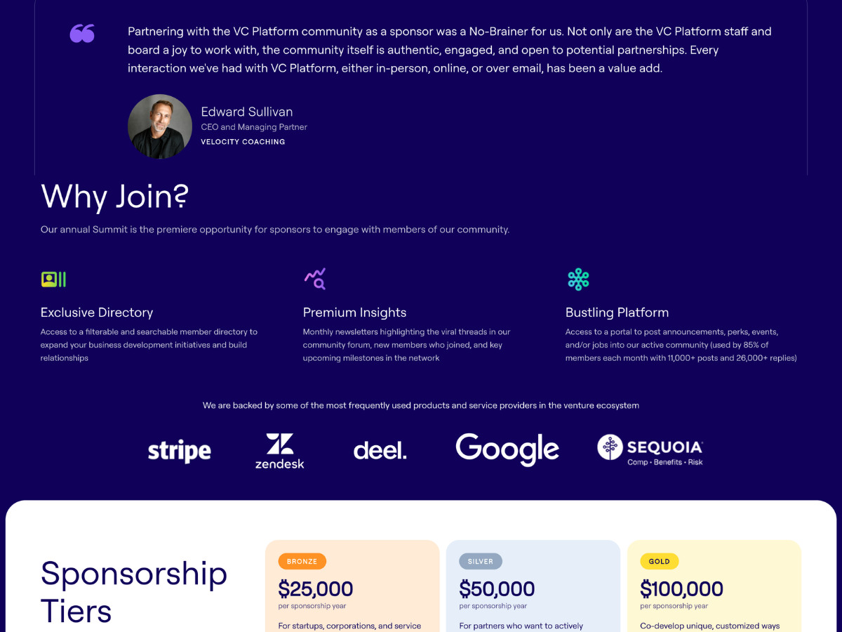 VC Platform Sponsorship Guide Website Design Sponsorship Tiers