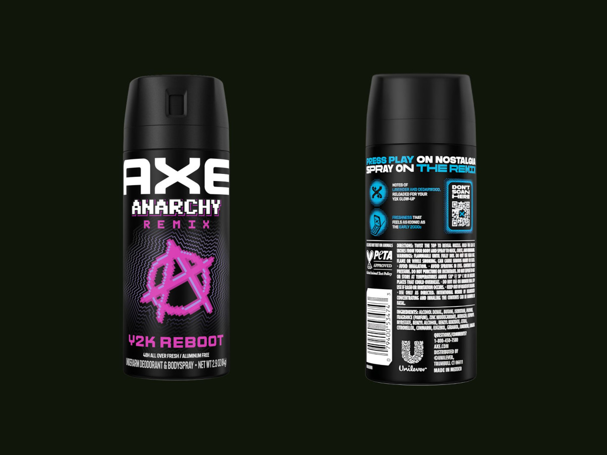 Front and back of Axe body spray.