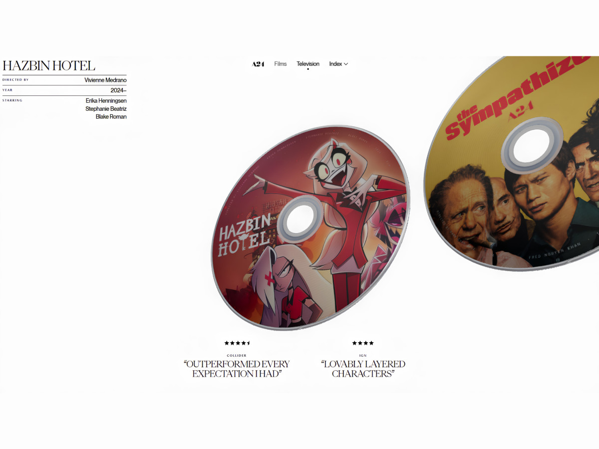 Webpage displaying DVD graphics for A24 television shows.