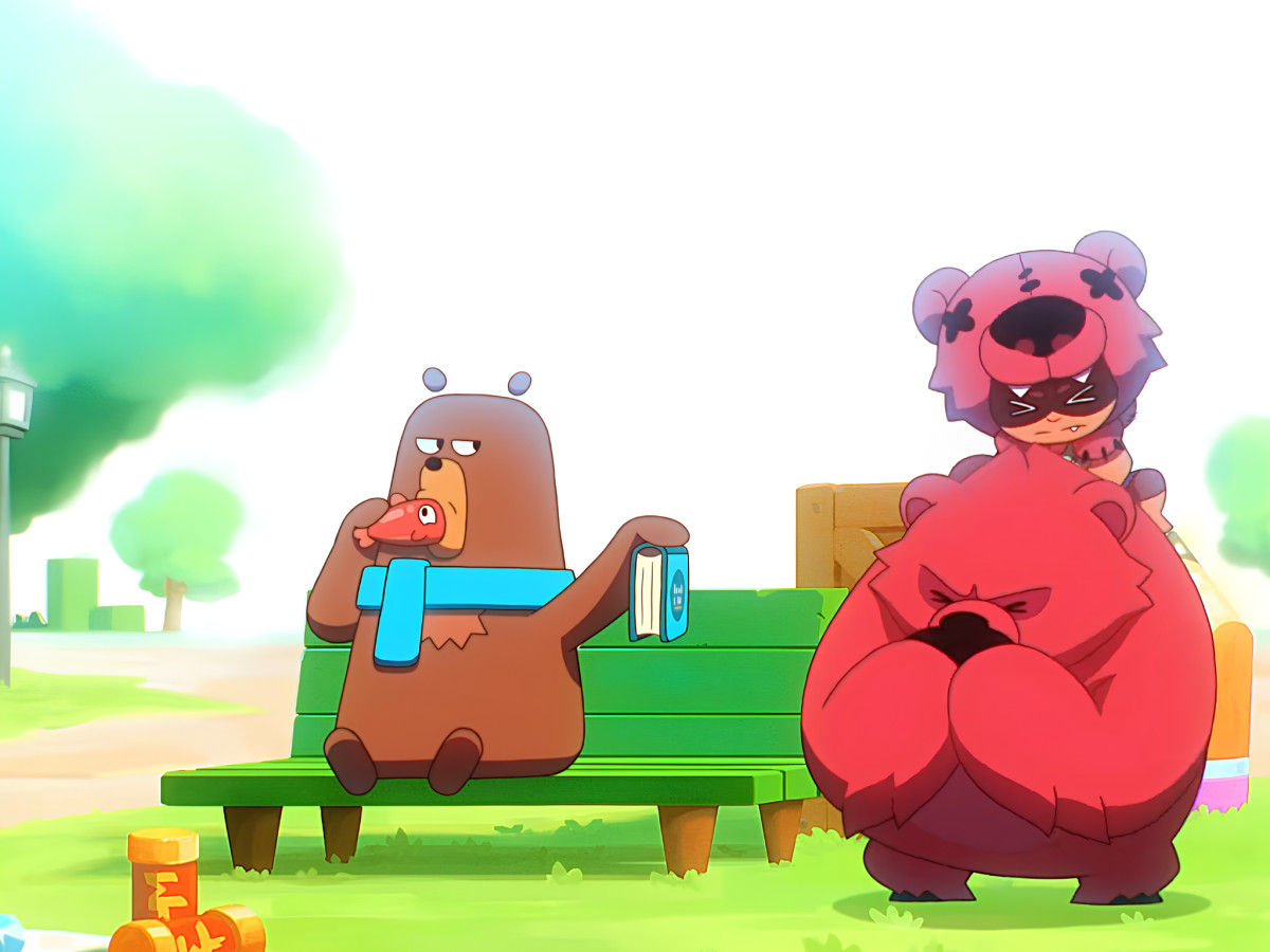 Brawl Stars characters sitting together in a park.