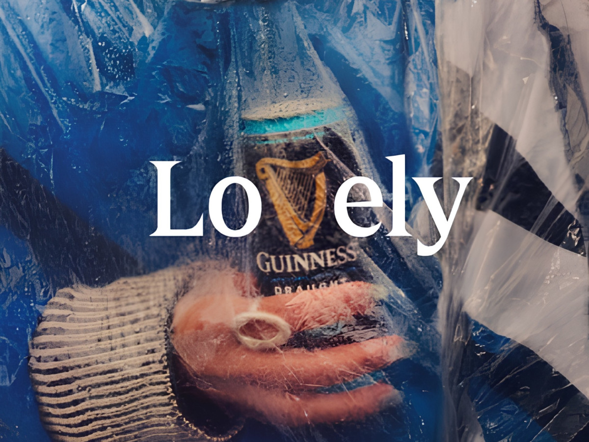 Guinness "Lovely" ad with harp logo replacing the V.
