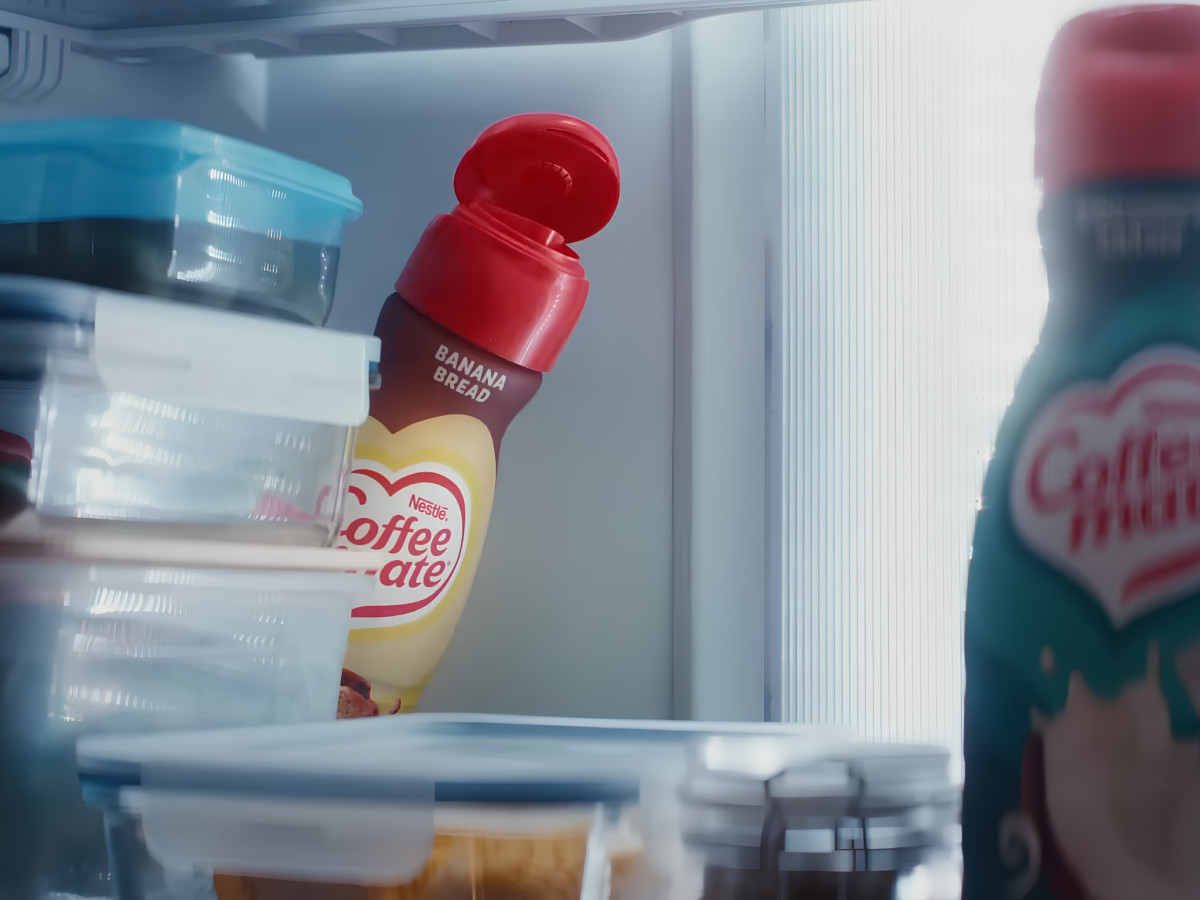 Banana Bread Coffee mate creamer inside a refrigerator.