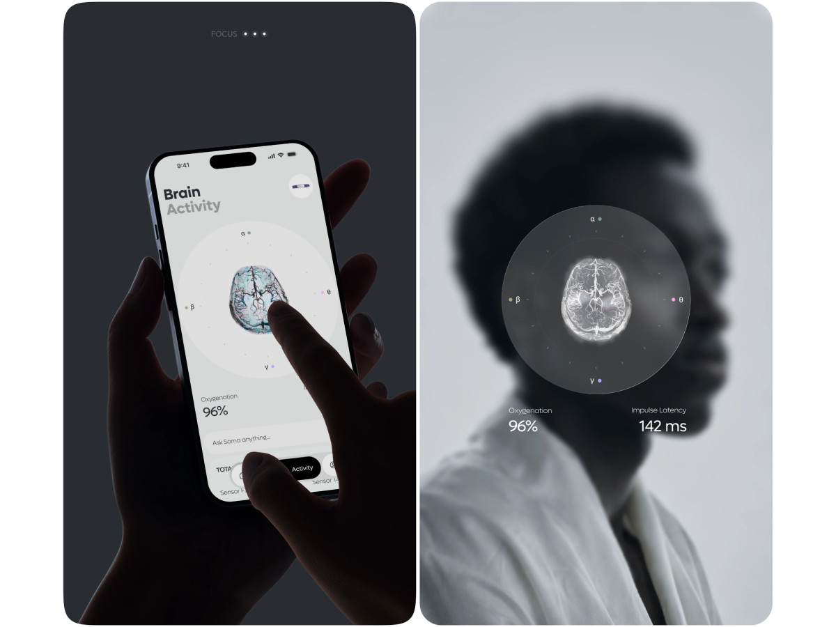Soma app displaying brain activity on a smartphone.