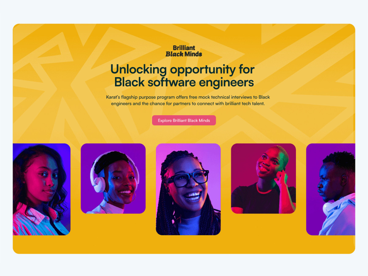 "Brilliant Black Minds" webpage section with five portraits.