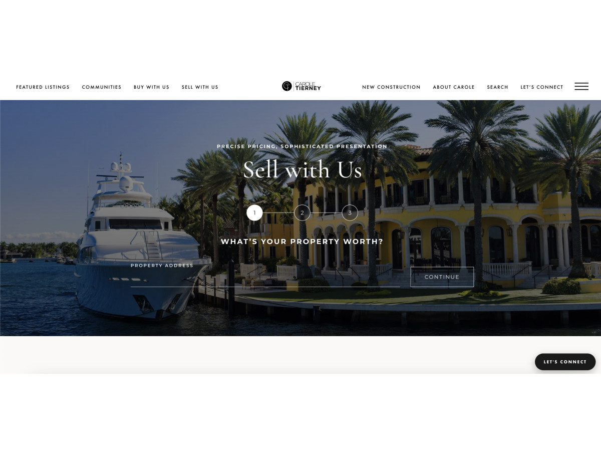 "Sell with Us" webpage featuring a yacht and mansion.