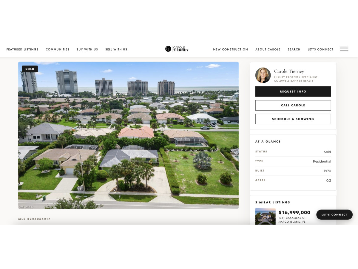 Sold property listing page with agent contact information sidebar.