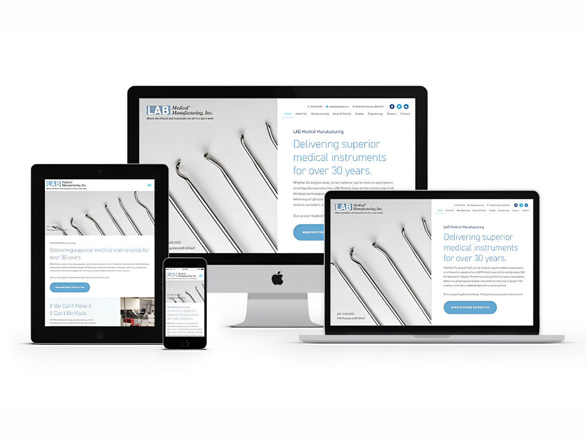 LAB Medical website displayed across multiple devices.