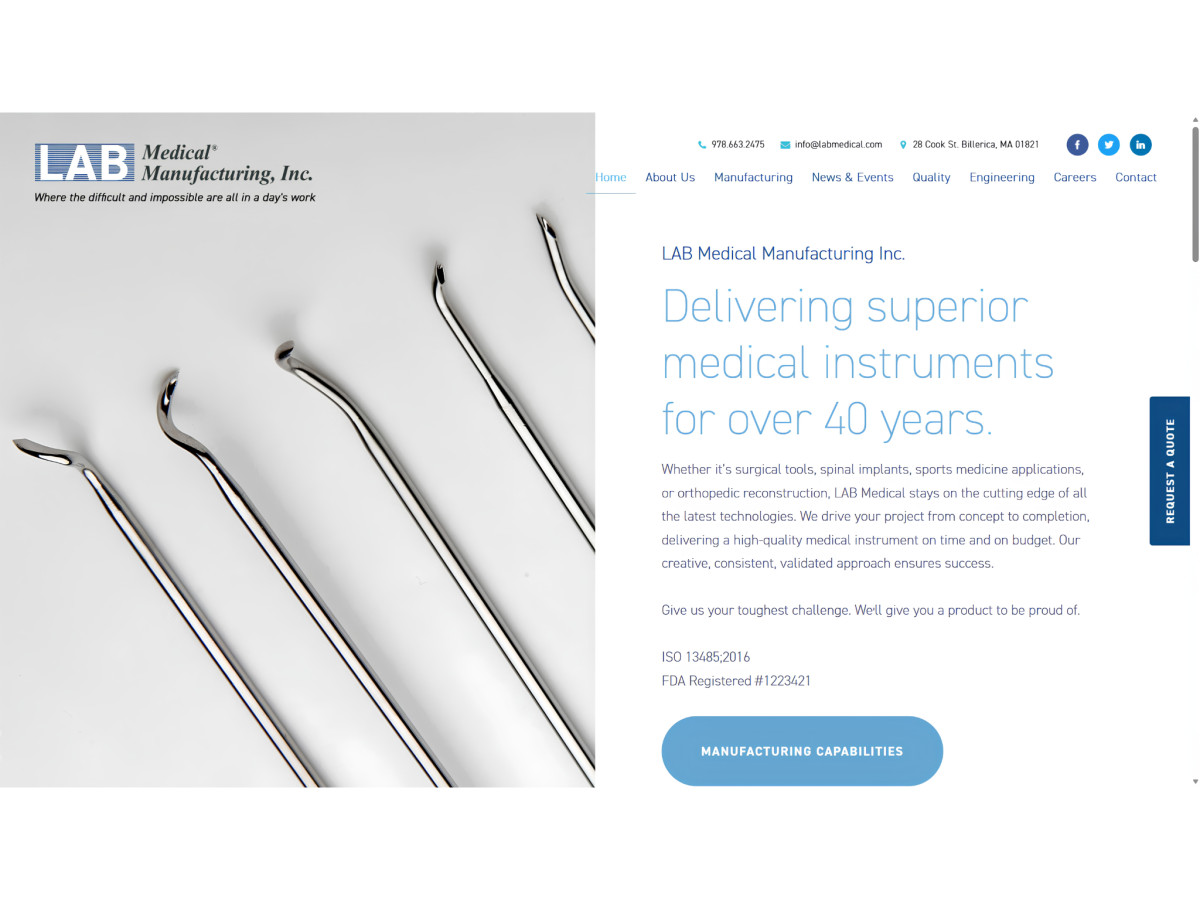 LAB Medical homepage displaying metallic surgical instruments.