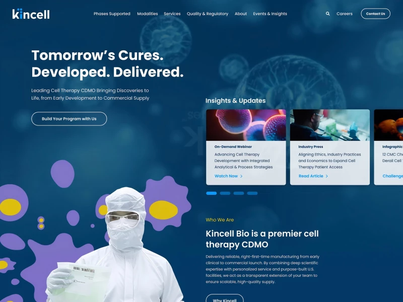 Kincell Bio Website Design by RainCastle Communications, Inc.