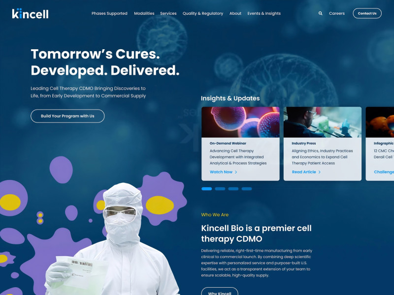 Kincell Bio Website Design by RainCastle Communications, Inc.