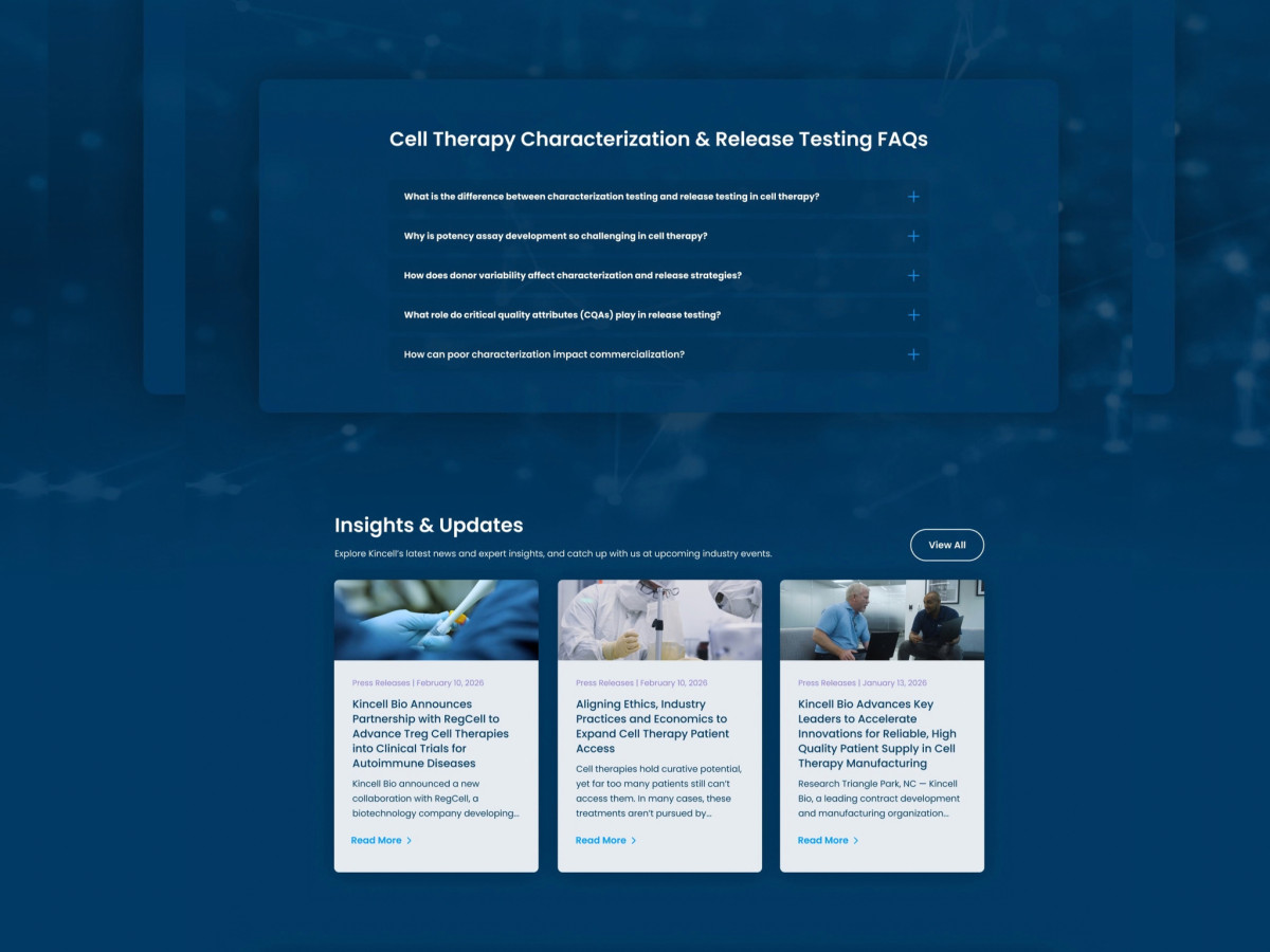 Webpage displaying FAQs and three news insight cards.