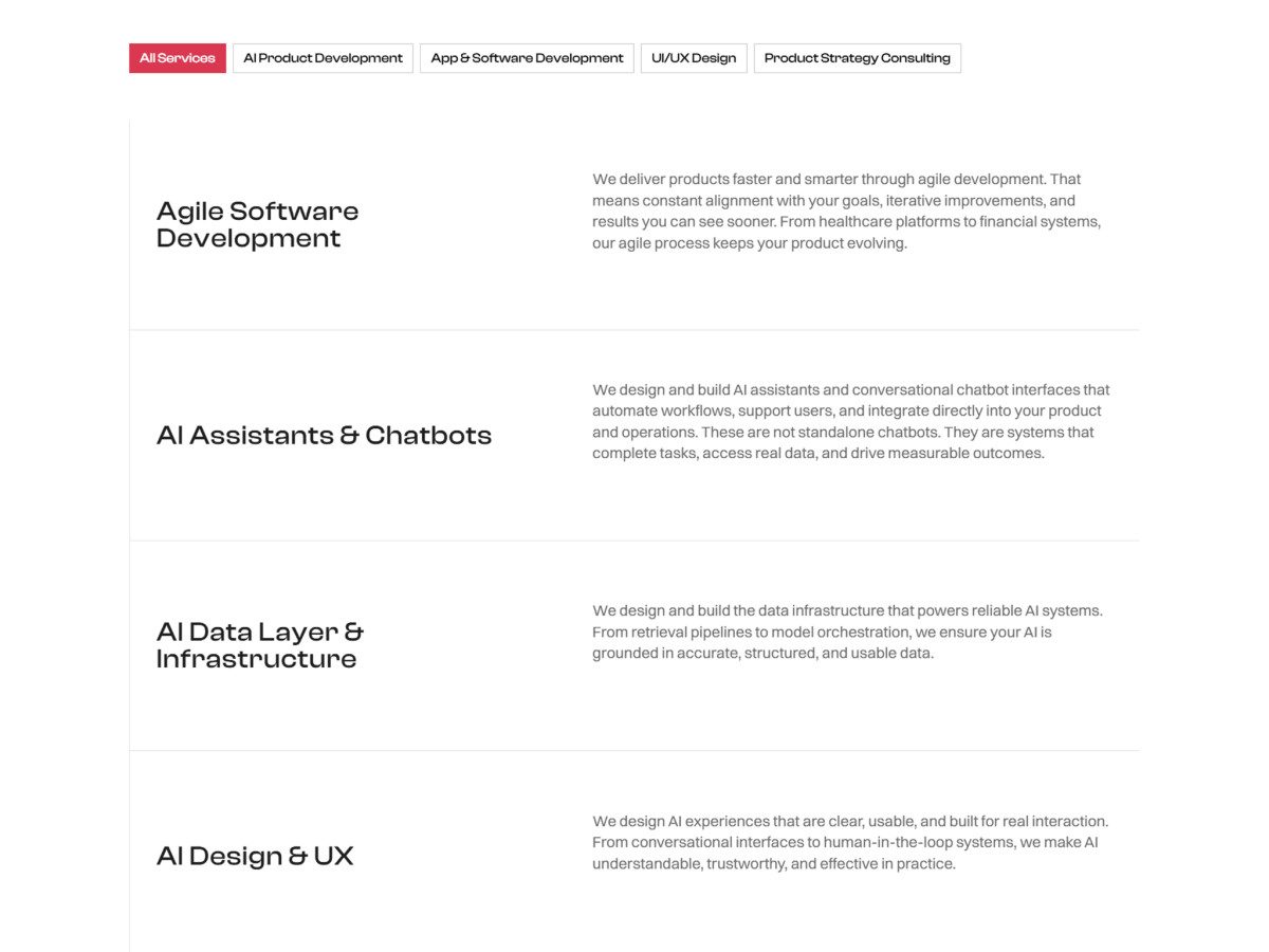 Goji Labs webpage listing software and AI development services.