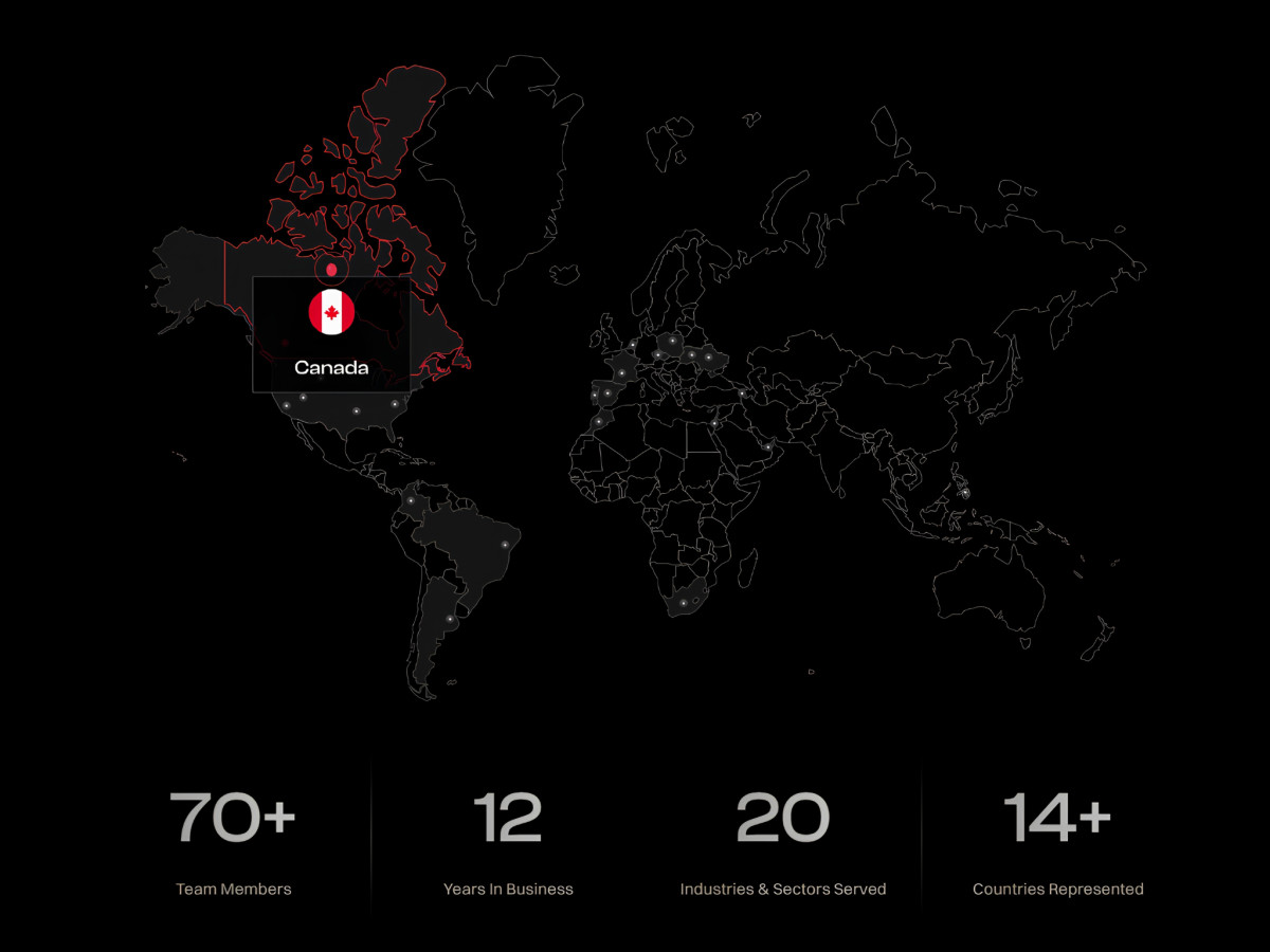 Goji Labs world map showing company stats and global reach.