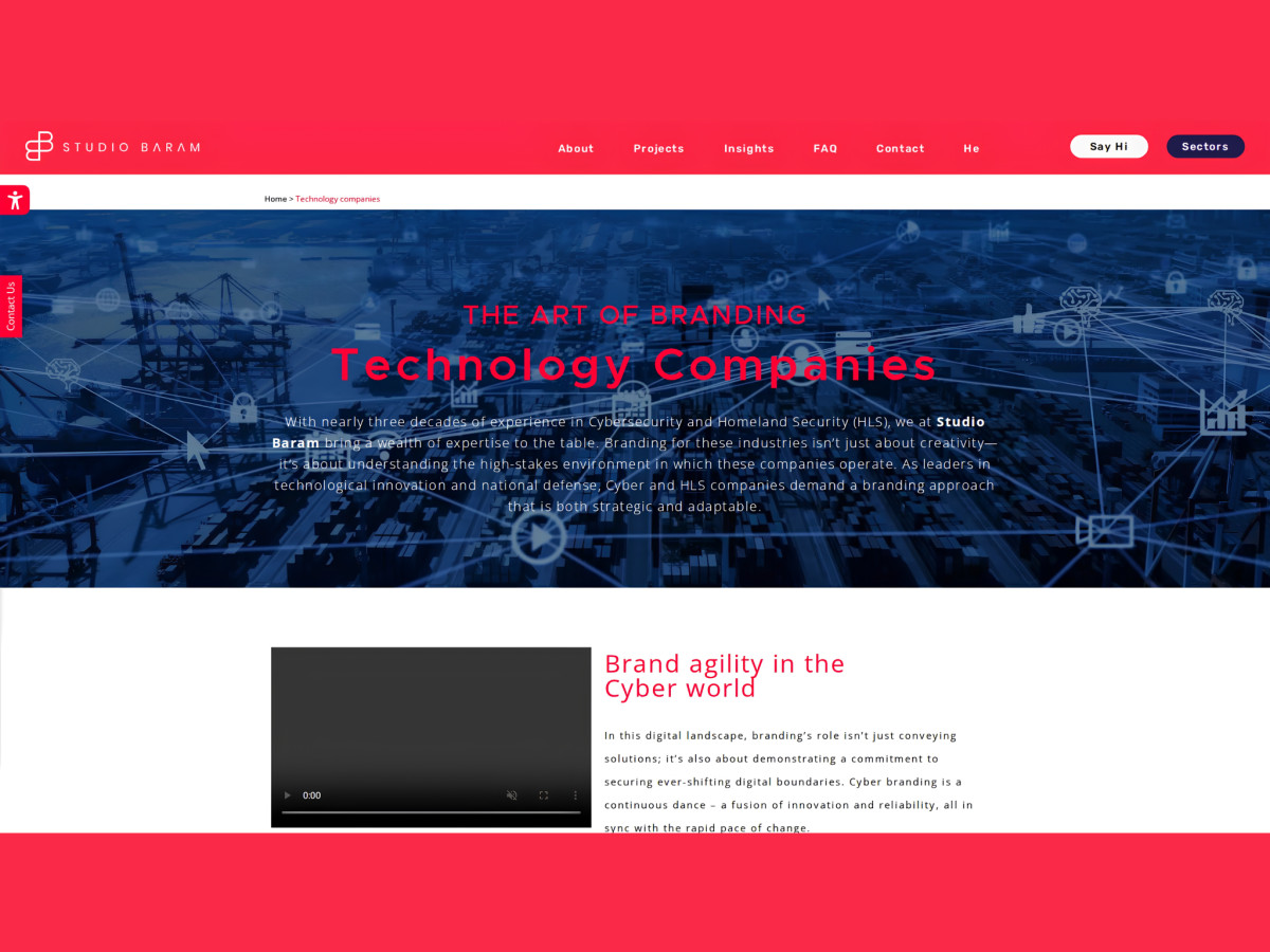 Technology companies section featuring a cyber branding video.