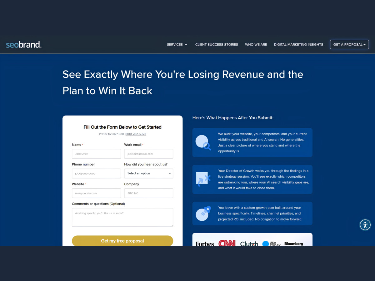 Proposal form outlining the digital marketing audit process steps.