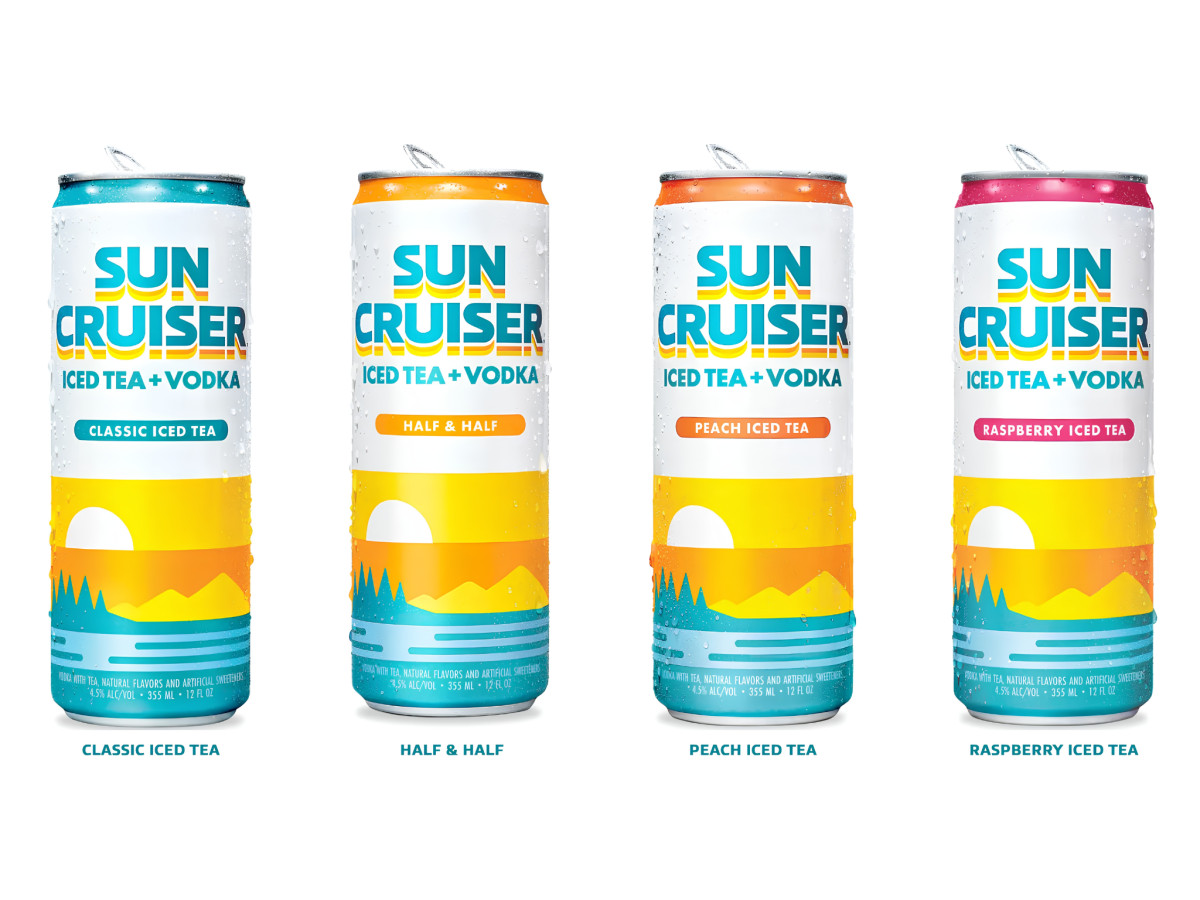 Four flavored Sun Cruiser iced tea and vodka cans.