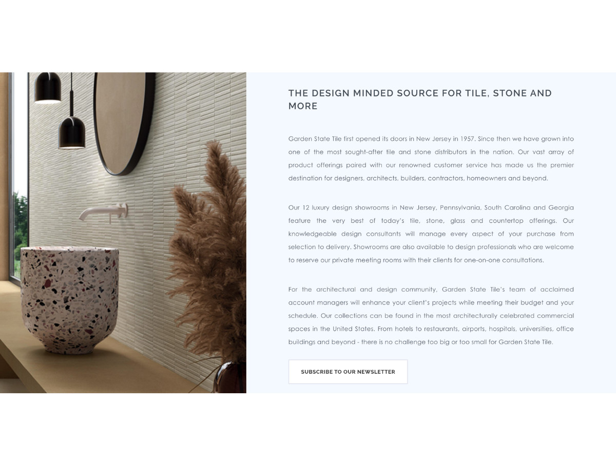 Garden State Tile Website Newsletter