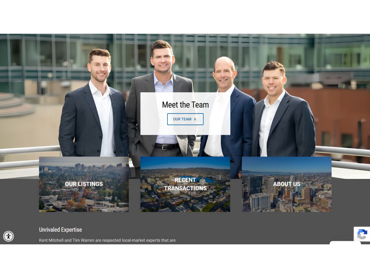 Brokerage team portrait displayed above navigation image tiles.