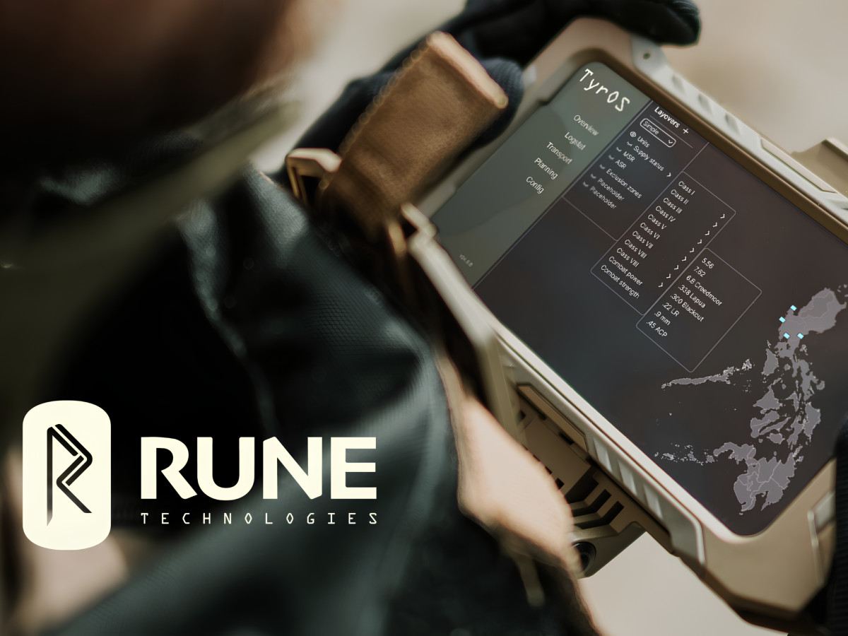 Soldier using TyrOS logistics software on a ruggedized tablet.