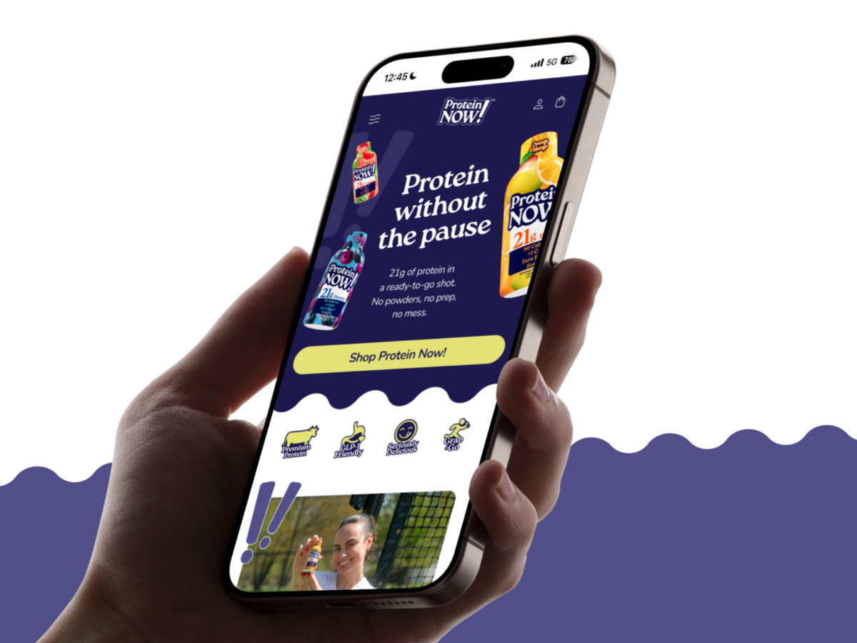 Smartphone displaying the Protein Now mobile website.