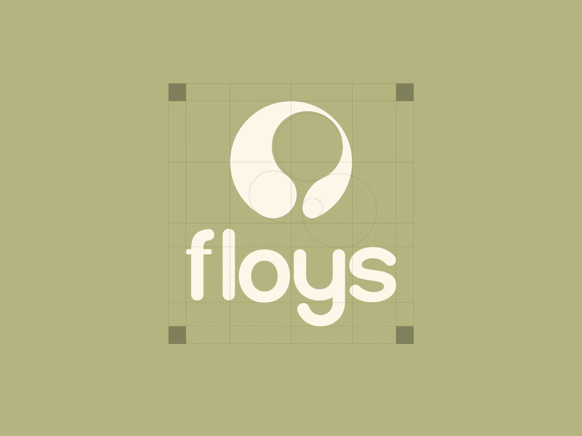FLOYS logomark and wordmark on a design grid.