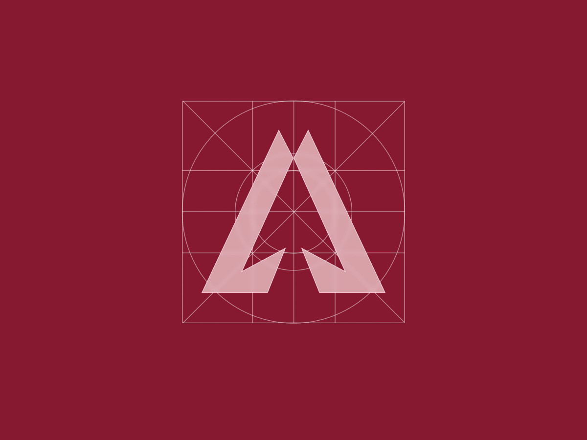 Geometric construction grid of the angular Avinyr logo.