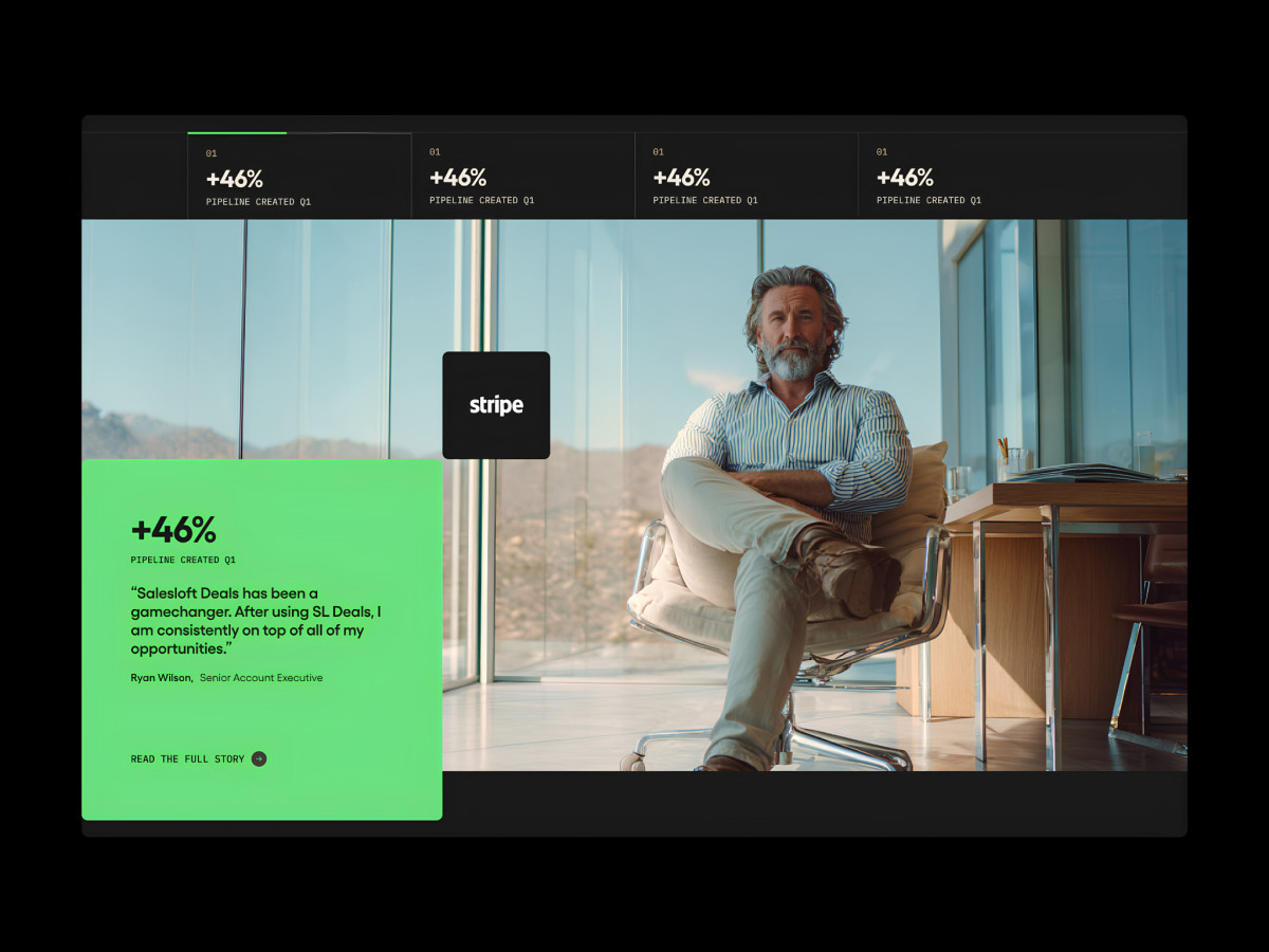 Salesloft website section featuring a Stripe customer case study.