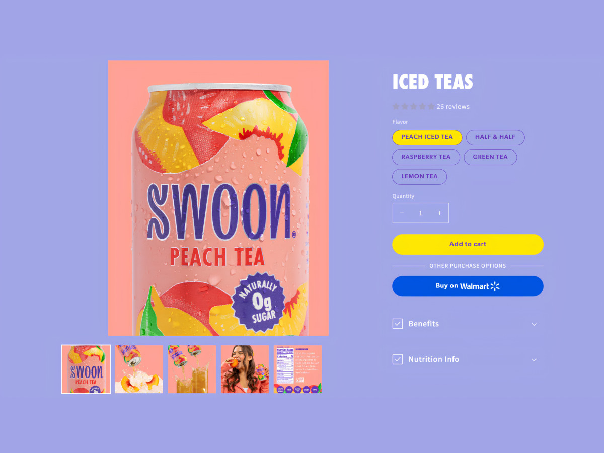 Swoon product page layout for Peach Iced Tea.