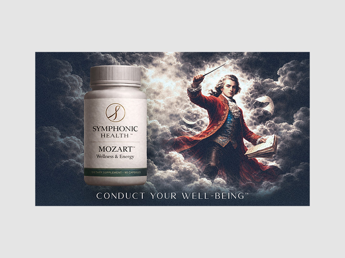 Symphonic Health Mozart supplement banner with portrait.