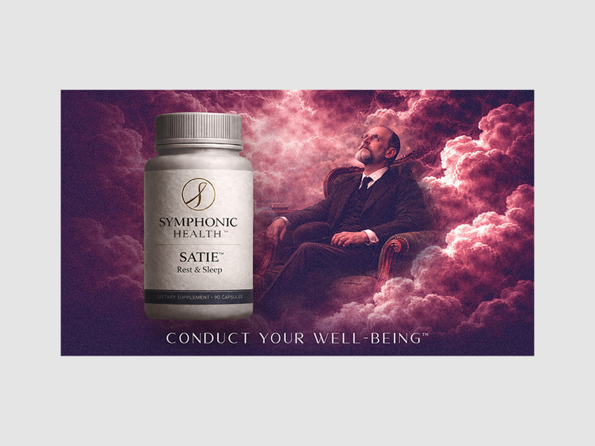 Symphonic Health Satie supplement banner in purple clouds.