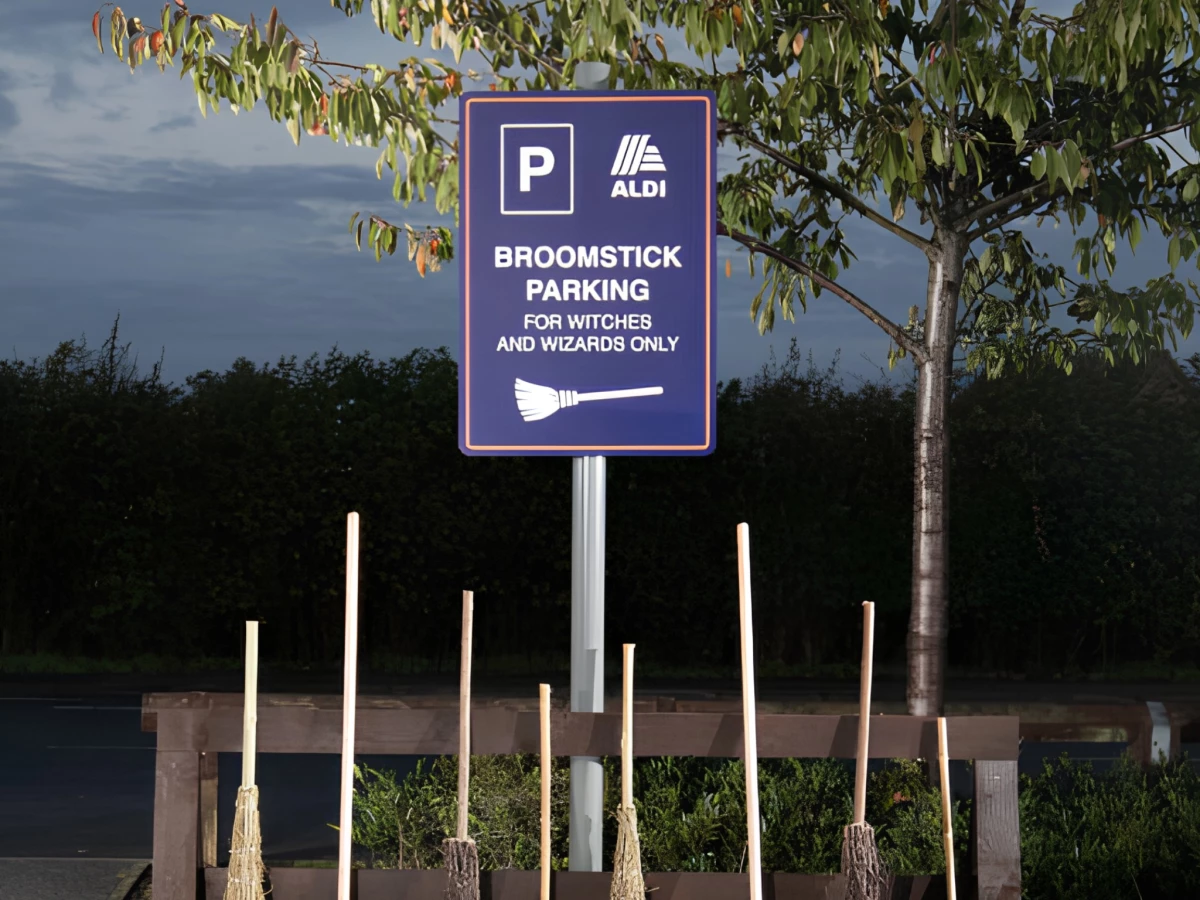 Aldi UK Broomstick Parking Sign Print Design by Taylor Herring