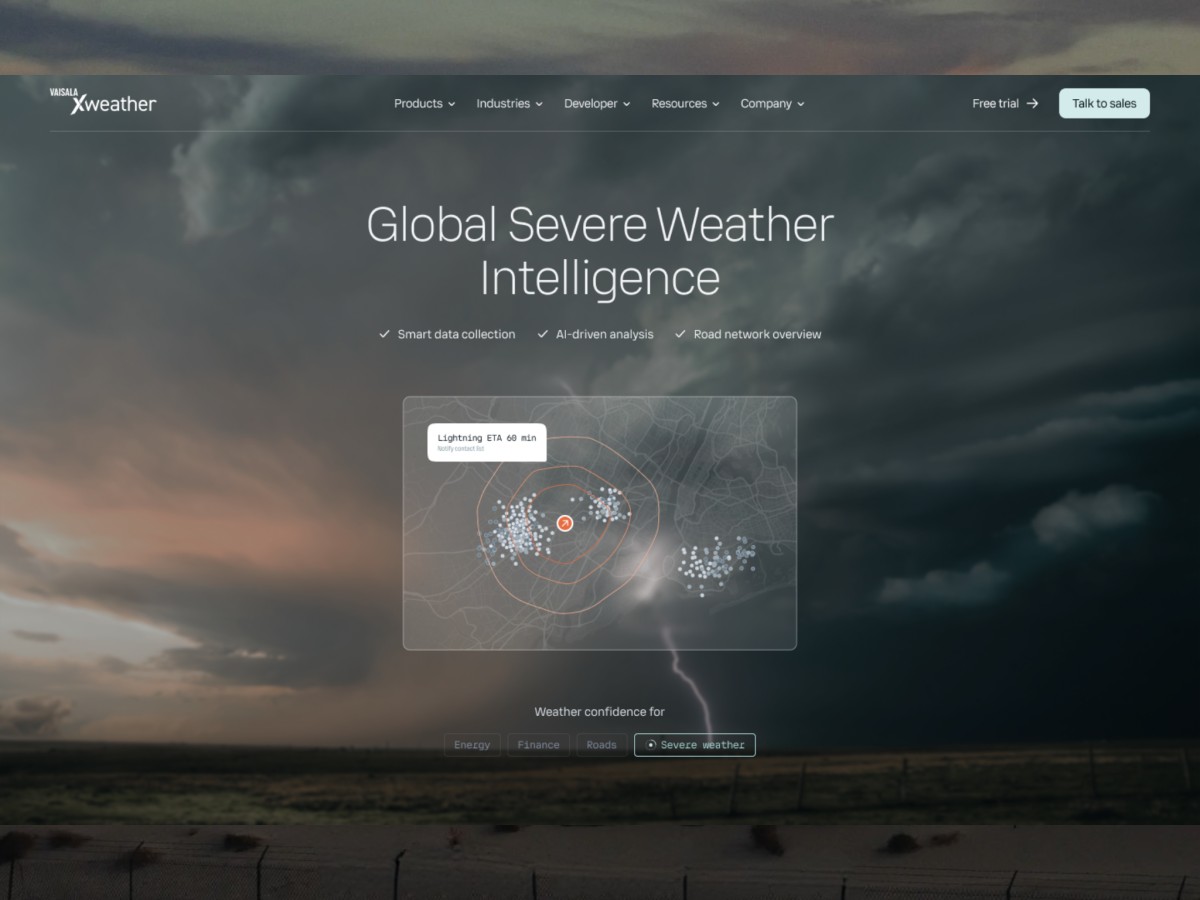 Xweather severe weather intelligence section displaying lightning ETA map graphic.