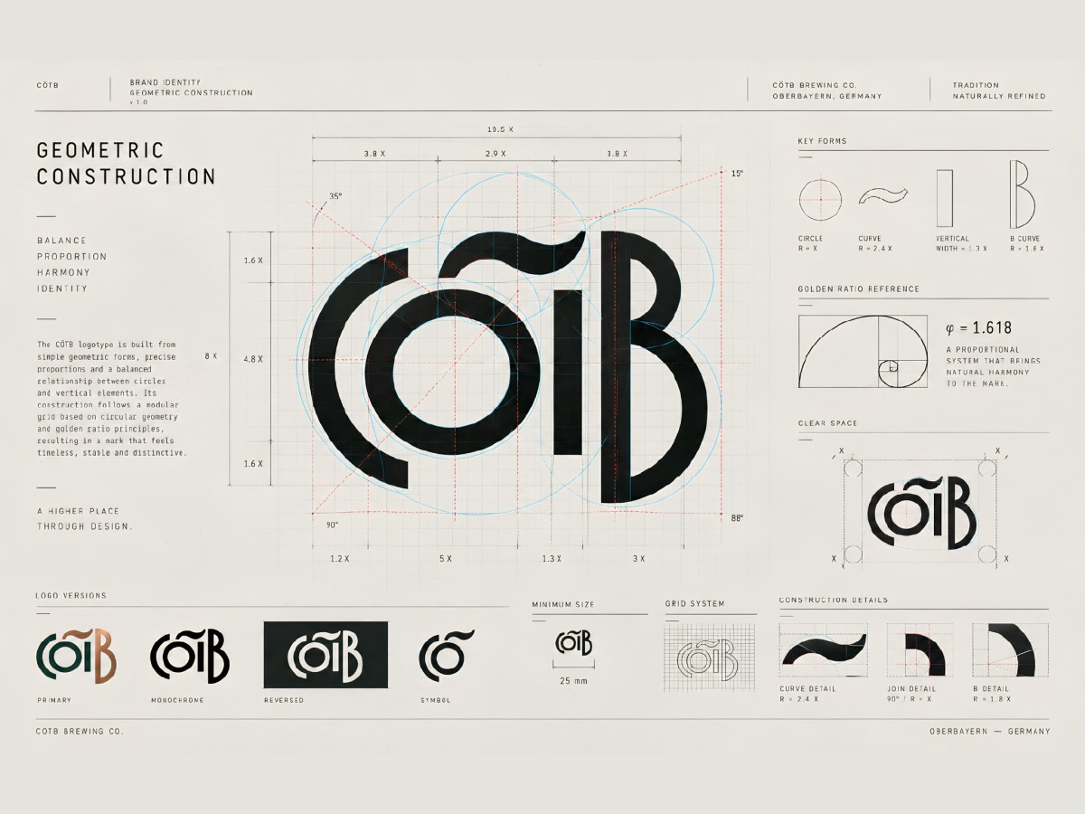 Geometric grid construction diagram for CÖTB logo mark.