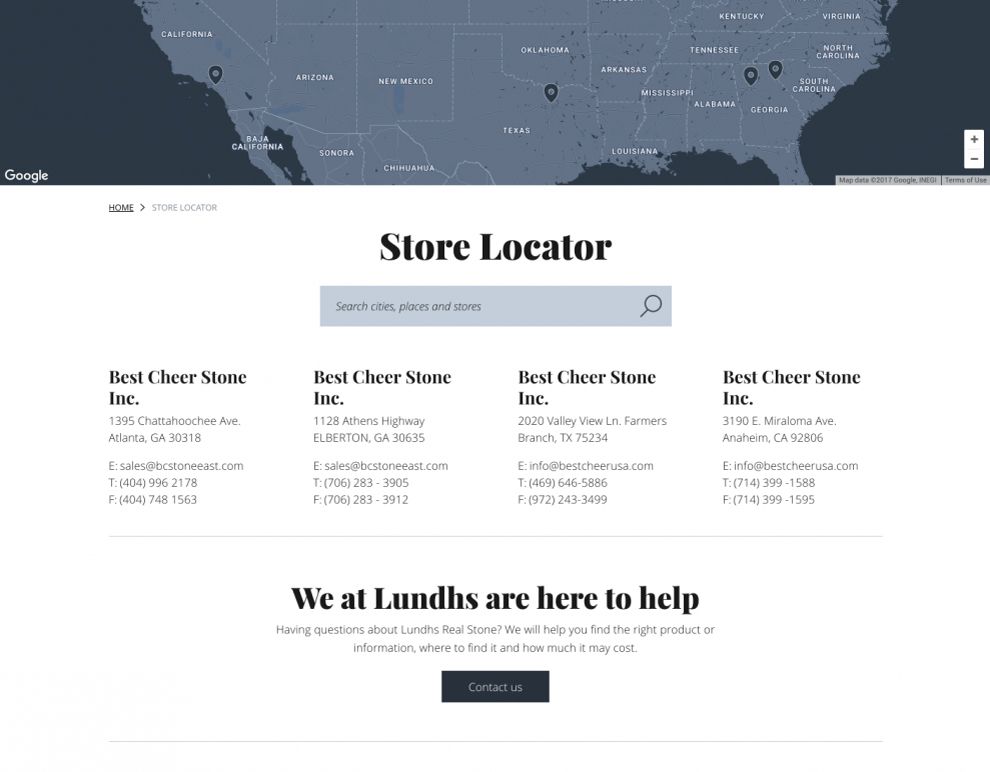 Lundhs Real Stone Elegant Contact Page