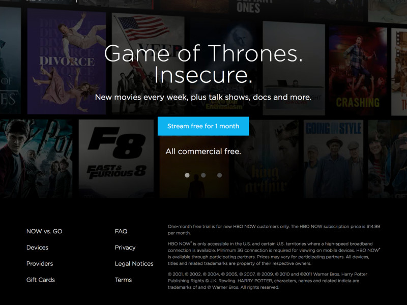 HBO Now Minimal Homepage