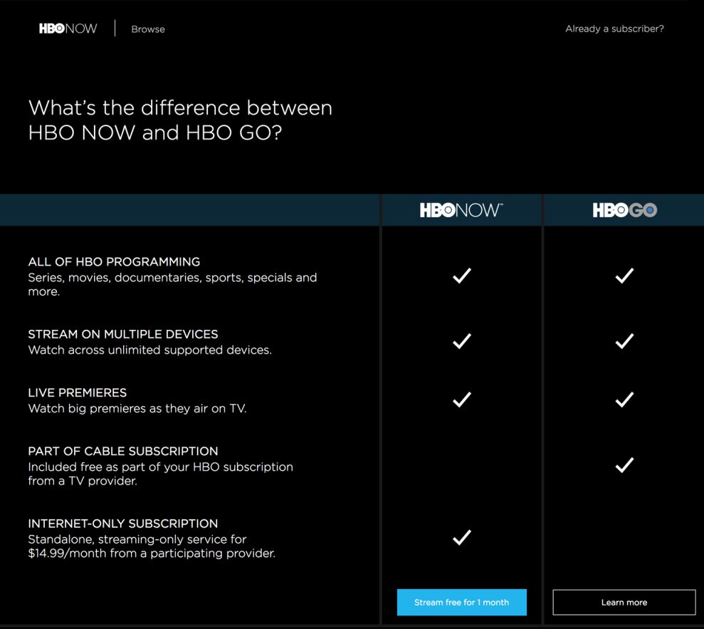 HBO Now Minimal Website Design