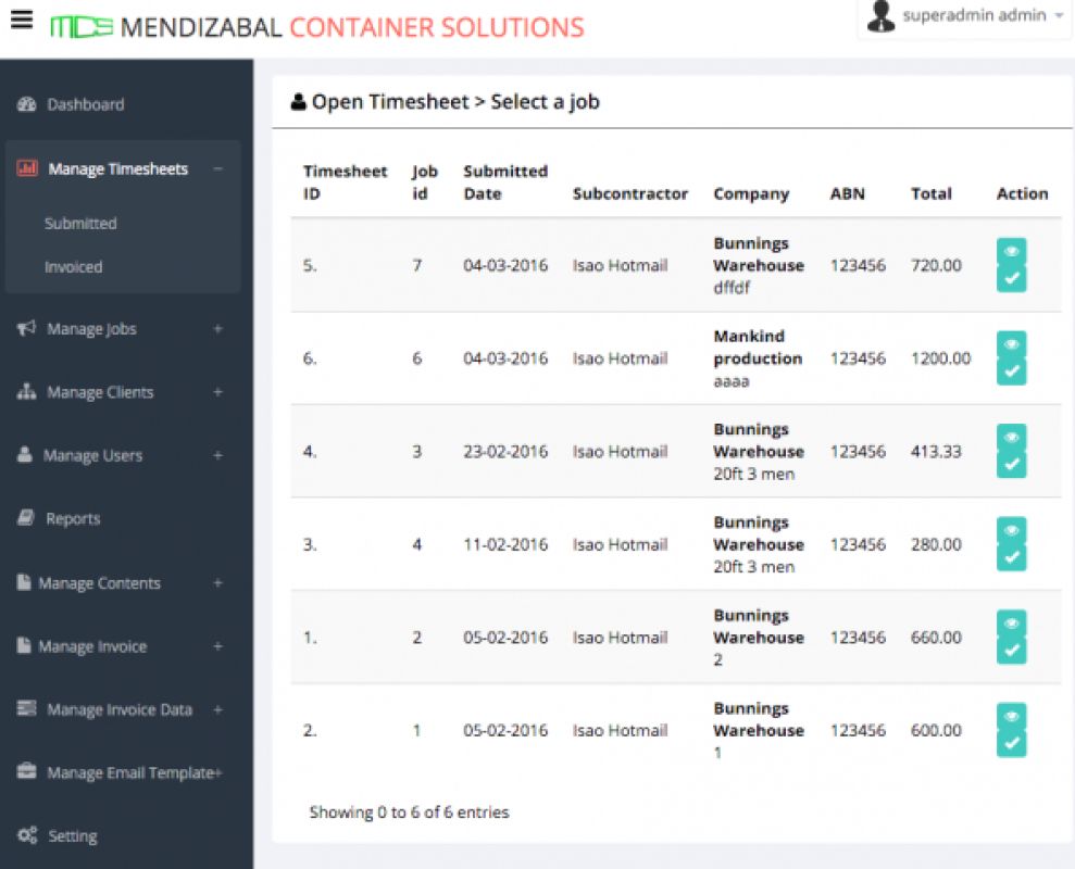 Mendizabal Container Solutions Clean App Design