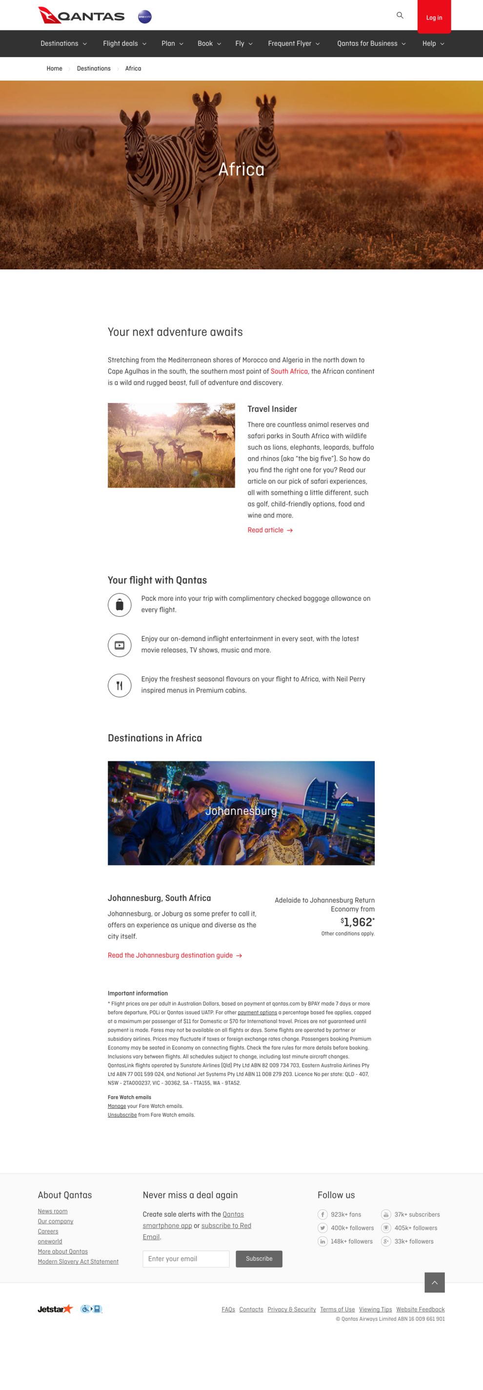 Qantas Clean Website Design