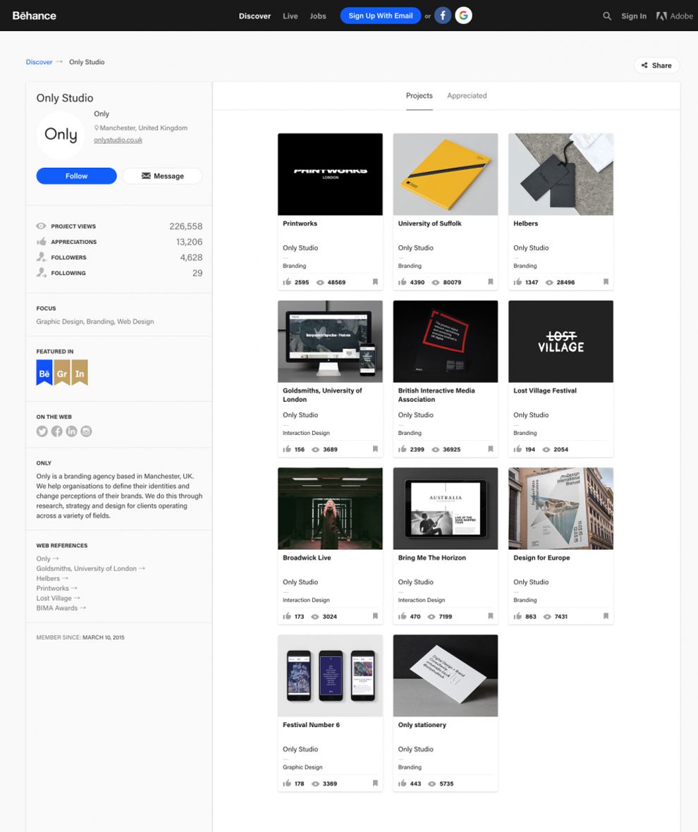 Only Studio Behance Account