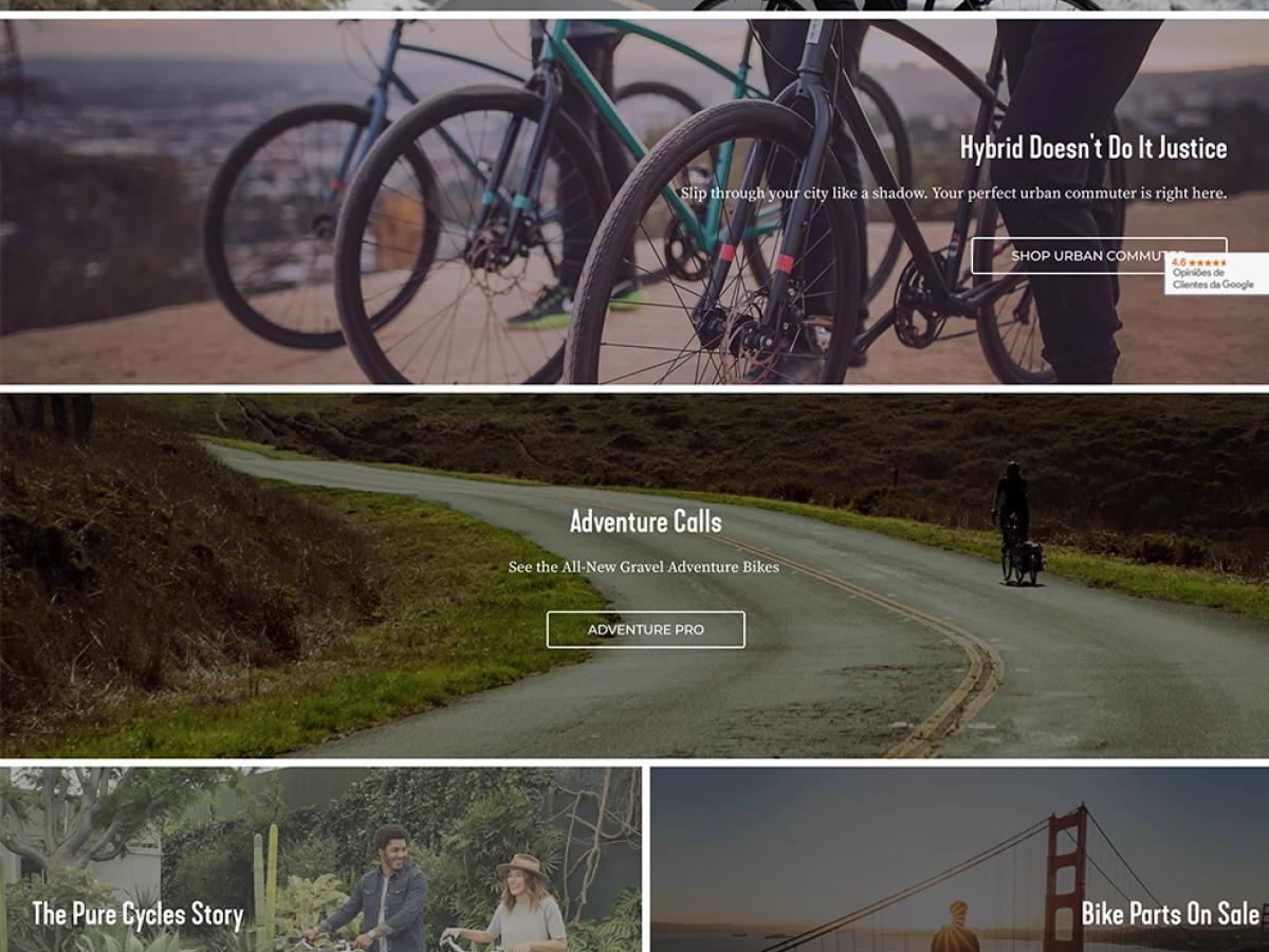 Pure Cycles Clean Homepage