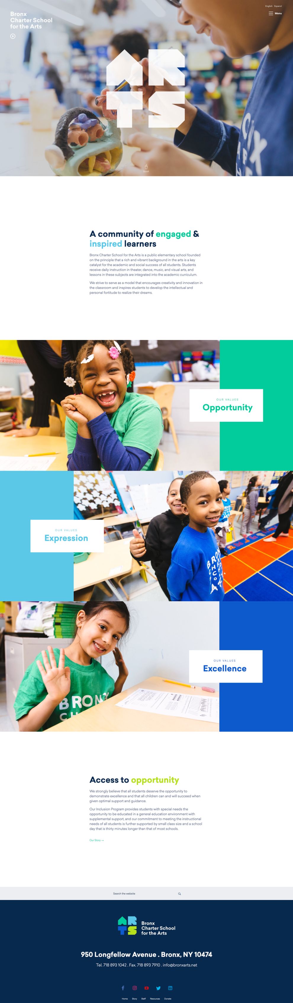 Bronx Charter School for the Arts Colorful Website