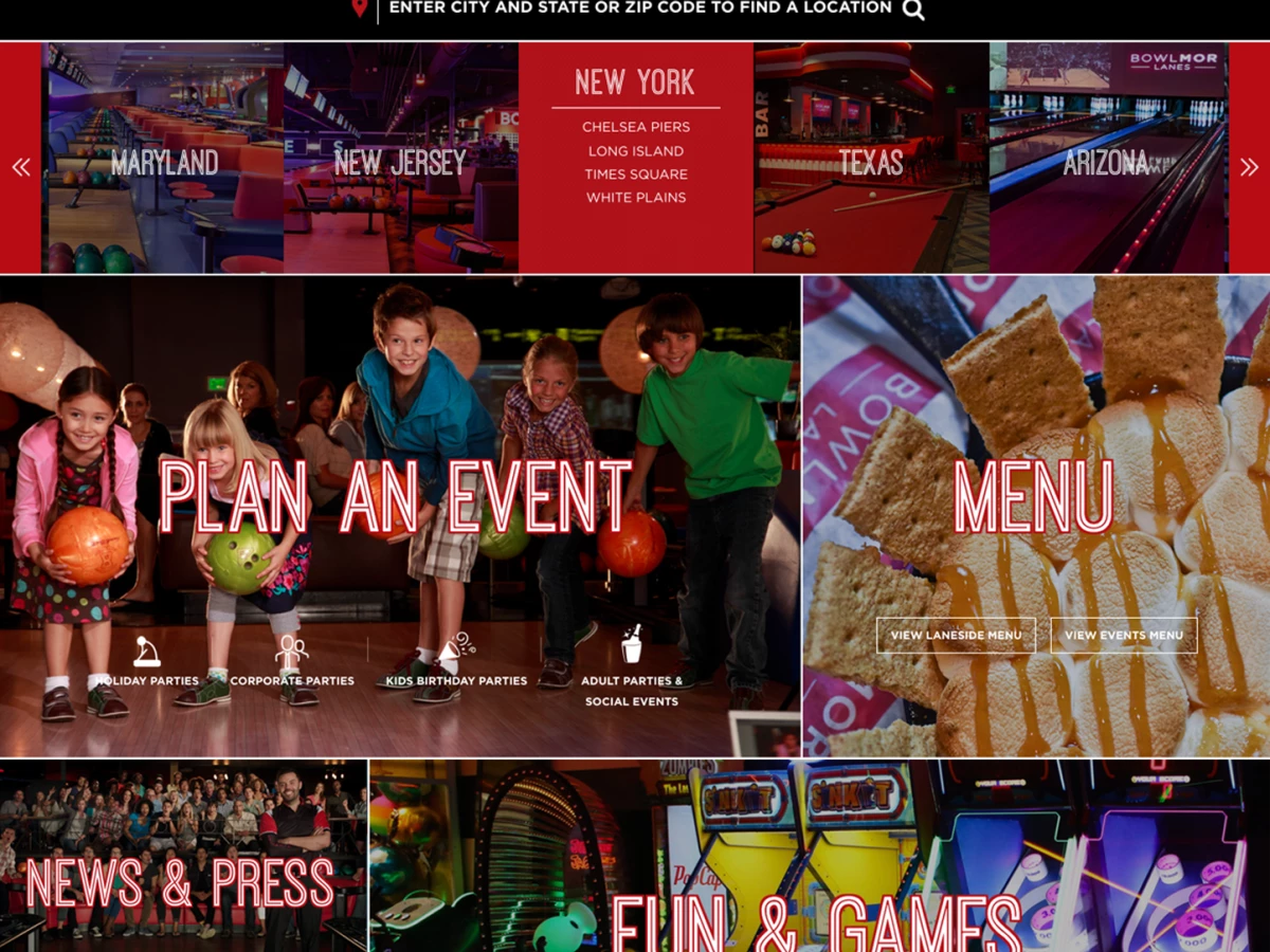 Bowlmor Lanes Stunning Homepage