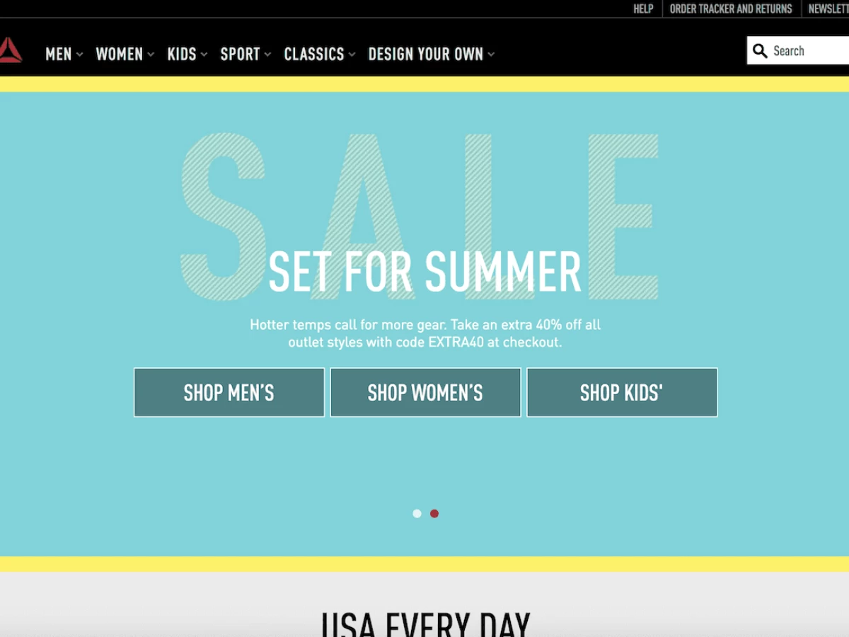 Reebok Website Homepage