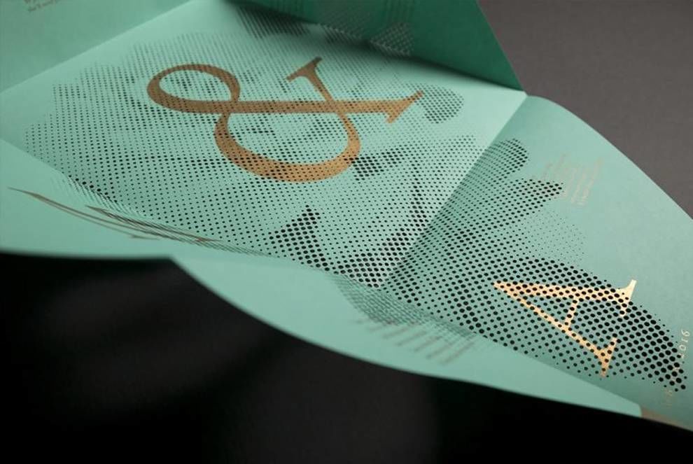 M&A Wedding Invitation Green Print Design