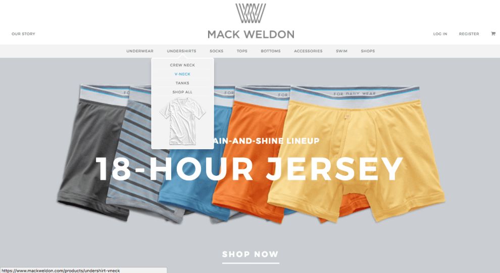 Mack Weldon Website Menu